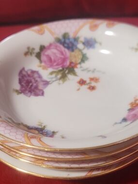 Gold-Trim Floral Porcelain Dessert Plate - Pink Floral Accent Set Of 4